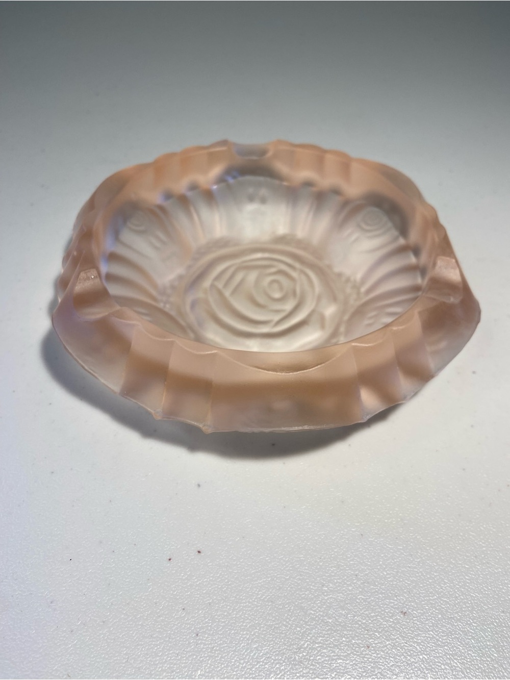Frosted Pink Floral Glass Accent Dish